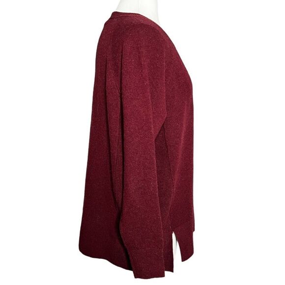 BANANA REPUBLIC Stretch Knit Vented Hem Crewneck Tunic Sweater Burgundy Wine - Picture 5 of 7